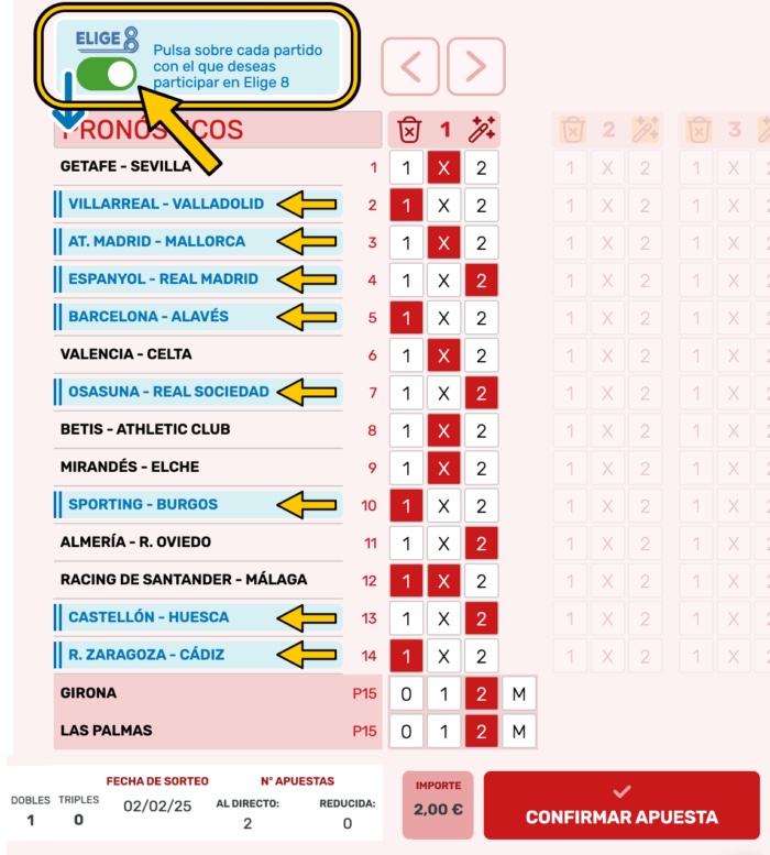 C&oacute;mo marcar el Elige 8 en el boleto de La Quiniela de El Cachirulo: el interruptor y los ocho partidos elegidos